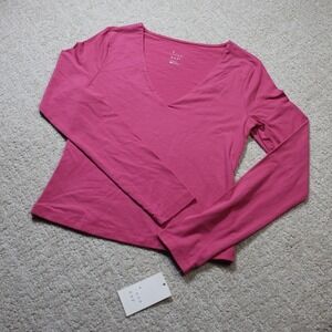 A New Day Womens Pink V-Neck Long Sleeve T-Shirt Top XS G97990